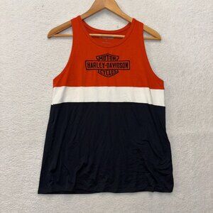 Harley-Davidson Tank Top Mens Medium Orange Black Motorcycle Gym Beach Shirt